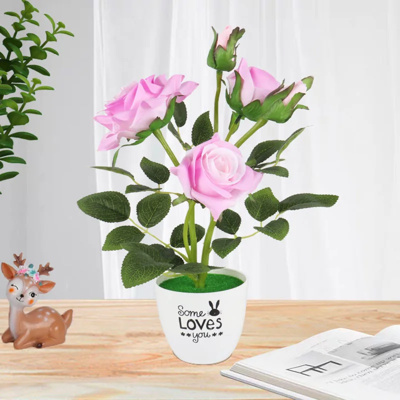 Искусственная Роза в горшке искусственное растение настольное украшение