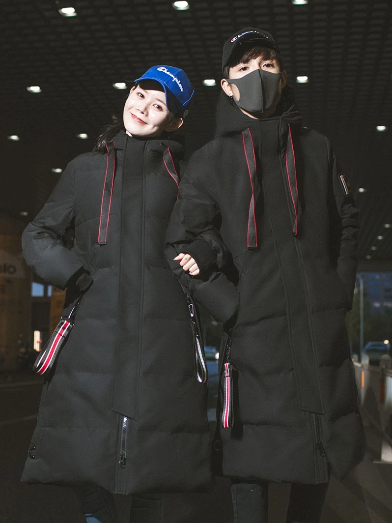 Длинный пуховик с капюшоном для мужчин и женщин зимняя одежда большие размеры