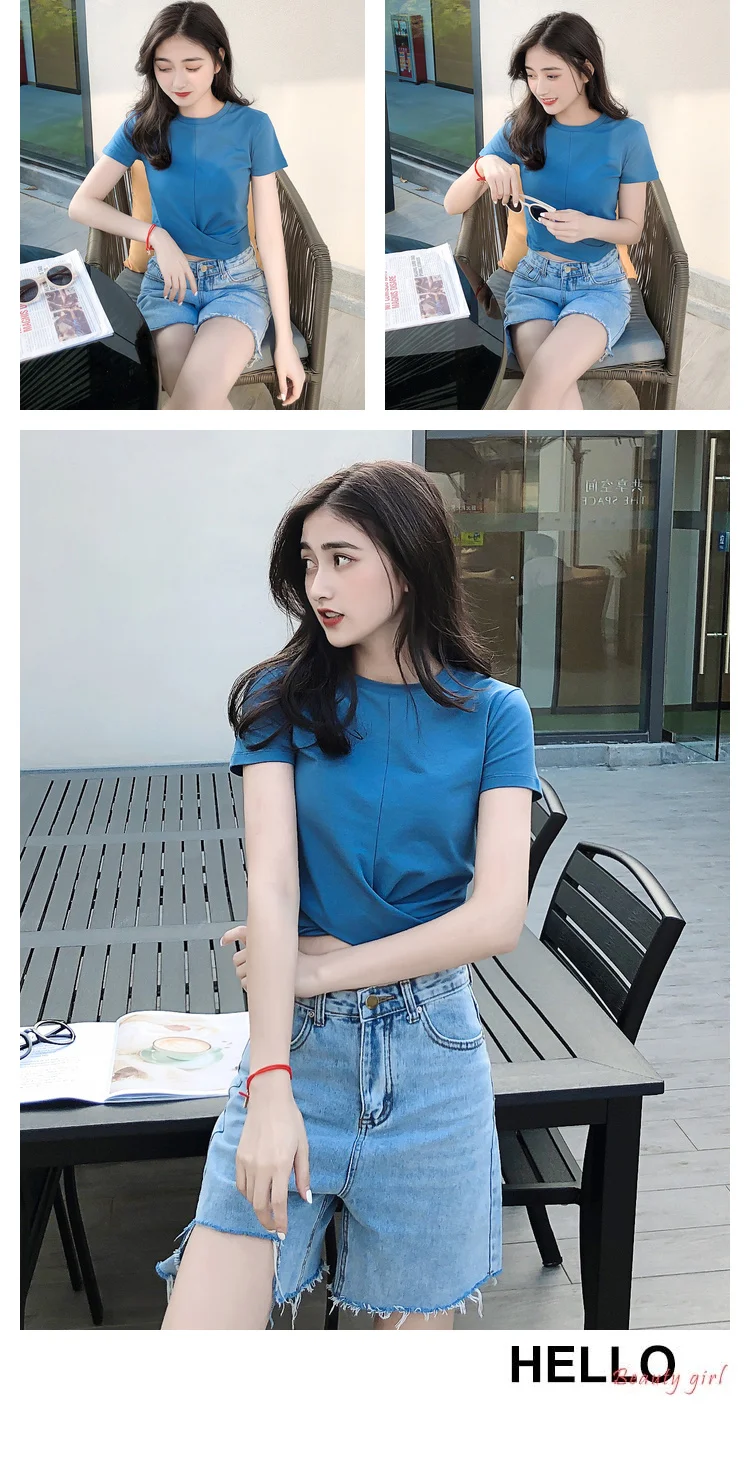 

B613-2020 summer new Korean short bottoming shirt net red slim slimming solid color short-sleeved T-shirt female