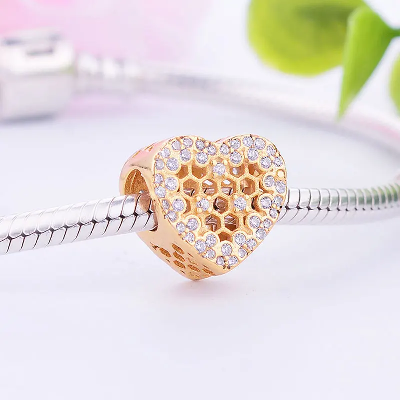 925 пробы Серебряное сердце животное мед пчела улей циркониевые бусины подходят