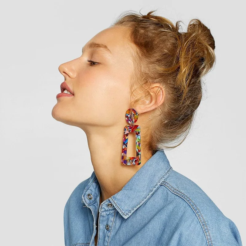 

Bohemian Marble Design Colorful Acrylic Drop Earrings Geometric Hollow Dangle Statement Studs Earrings For Women Fashion Jewelry