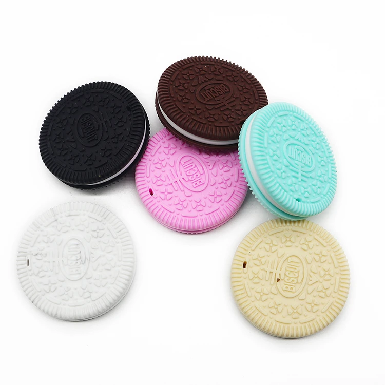 

Itymama HOT 1pc Silicone Teether Biscuit Teething Cookie Baby Silicone Teething Necklace Toy For Baby Teether Pendant Necklace