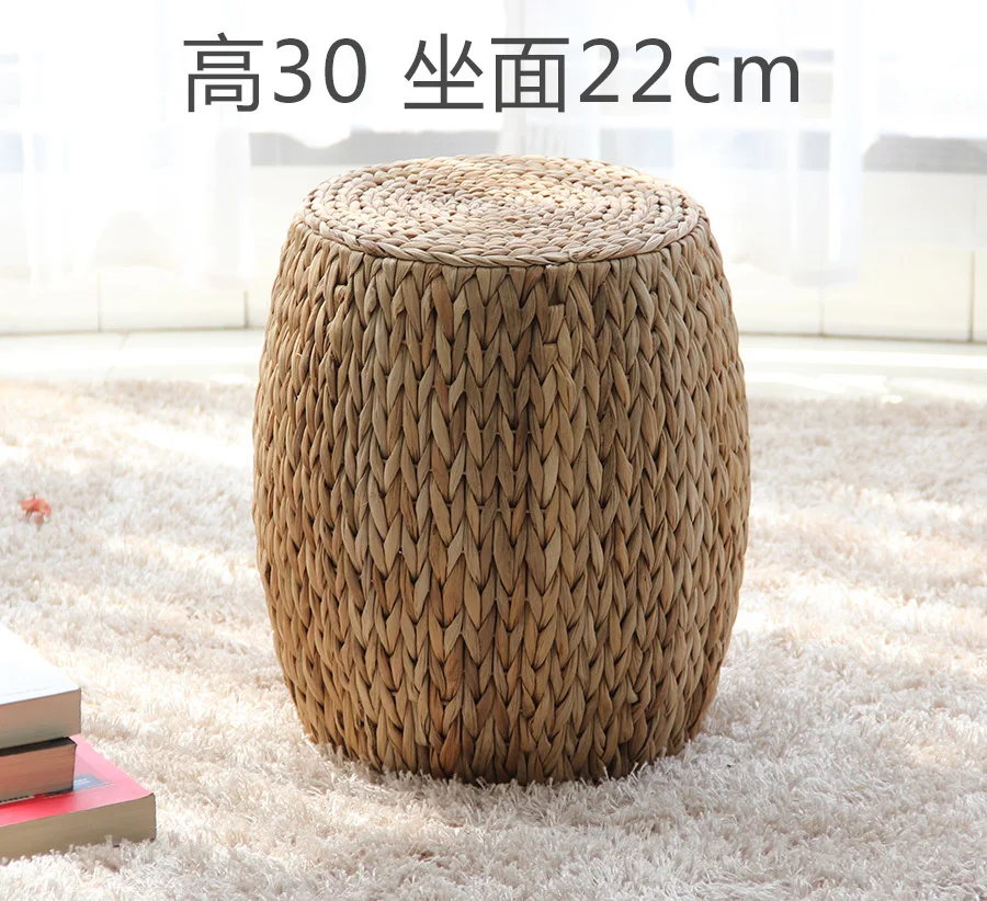 

H1 Furniture Rush Grass Footstool Round Rattan Stool Solid Wood Round Stool Creative Home Change Shoes Stool Small Stool Cheap