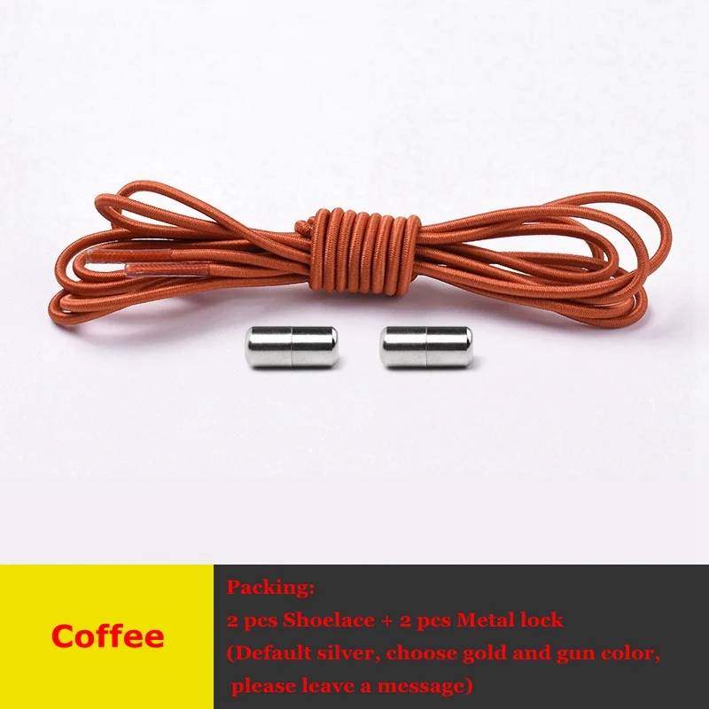 Coffee Без галстука шнурки круглые металлические фиксирующие быстро безопасные эластичные шнурки уличные кроссовки для отдыха унисекс ленивые шнурки 1 пара - Цвет: Coffee
