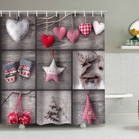 new product christmas day decoration ornaments element printing shower curtain waterproof perforated bathroom curtain curtain