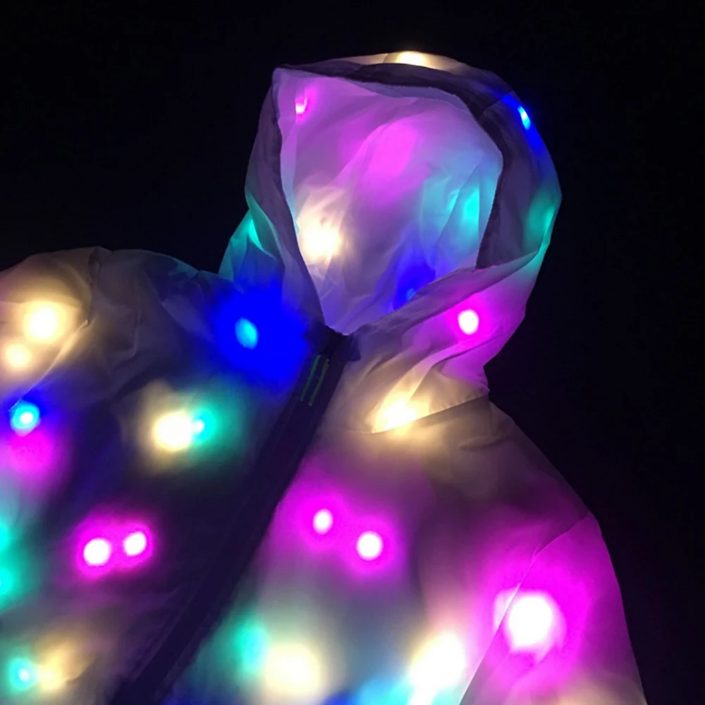 Женский Мужской Водонепроницаемый светодиодный светящийся жакет пальто костюм