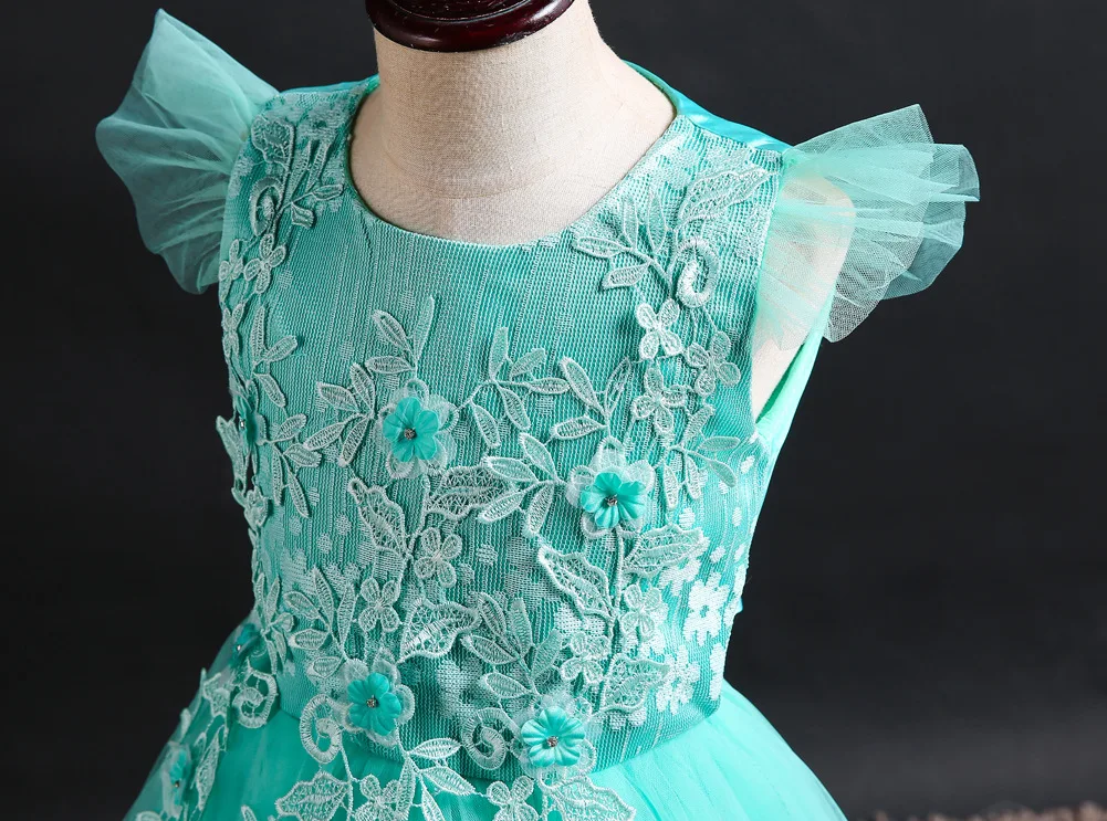 

Elegant Lace Princess Kids Formal Long Evening Ball Gowns Yellow Red Pink Royal Blue Party Dresses for Girls Size 5 To 14 Years