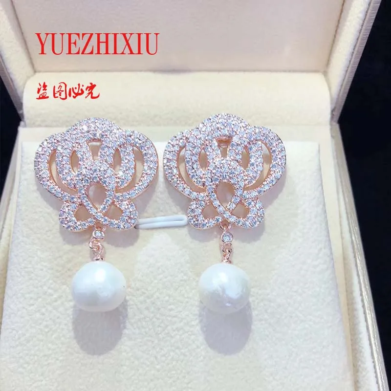 

Hot sell white shell cultured pearl earrings micro inlay zircon accessories earrings fashion jewelry