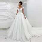 Элегантное Тюлевое свадебное платье принцессы с прозрачными рукавами-крылышками и кружевной аппликацией с пуговицами сзади Свадебное платье 2022 Robe de mariage