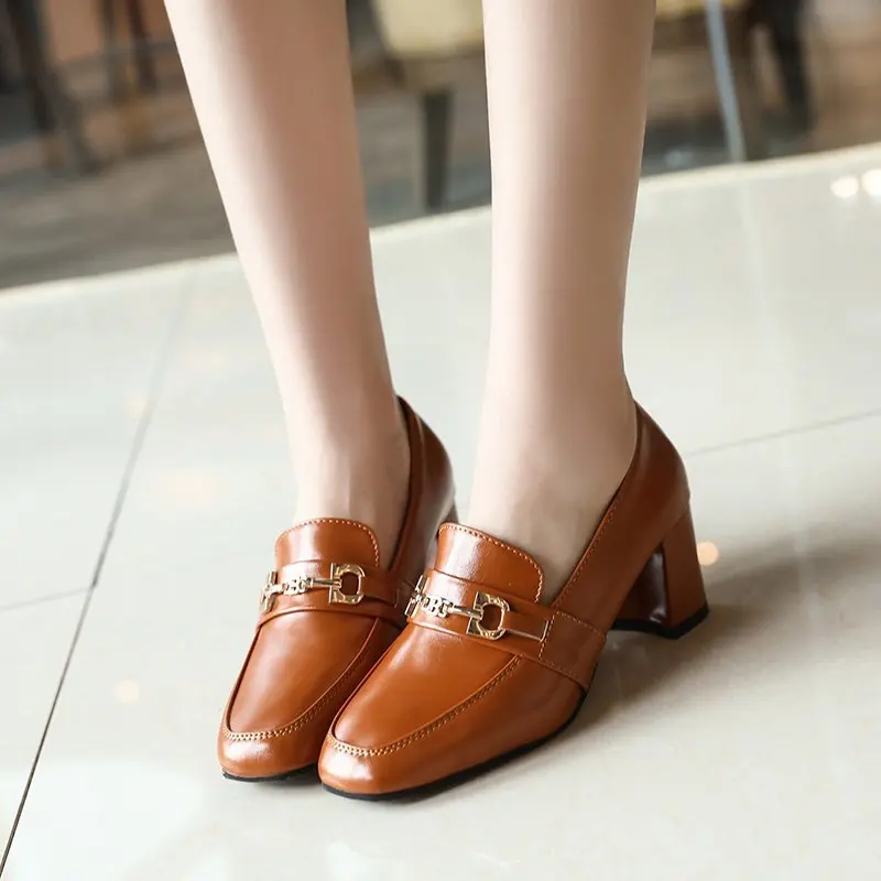 

Women's Thick-heeled Shoes with Shallow Mouth Metal Decorative Shoes, Women's Retro High-heeled Shoes, Women's Shoes Heels Size