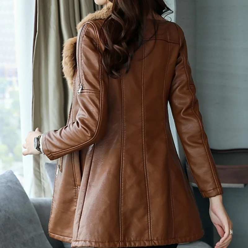 

Fashion Fur Collar Slim Faux Leather Coat New Winter Thick Warm Jacket Women PU Leather Coat Korean Female Overcoat Parkas