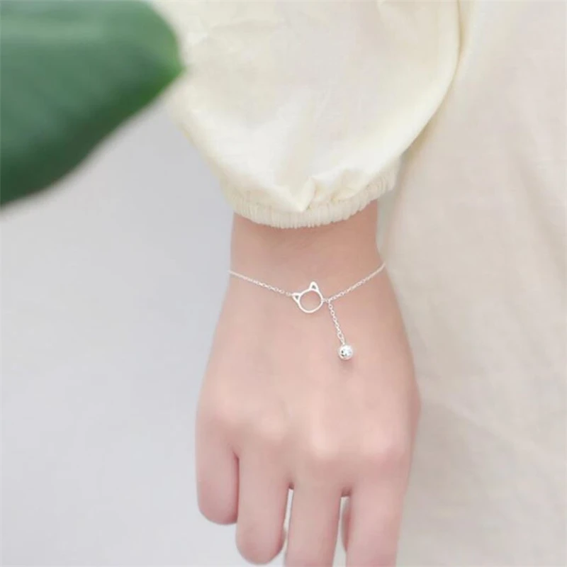 

Season Gate 925 Sterling Silver Simple Lovely Cute Cat with Bell Bracelets for Women Girls Gifts SB015