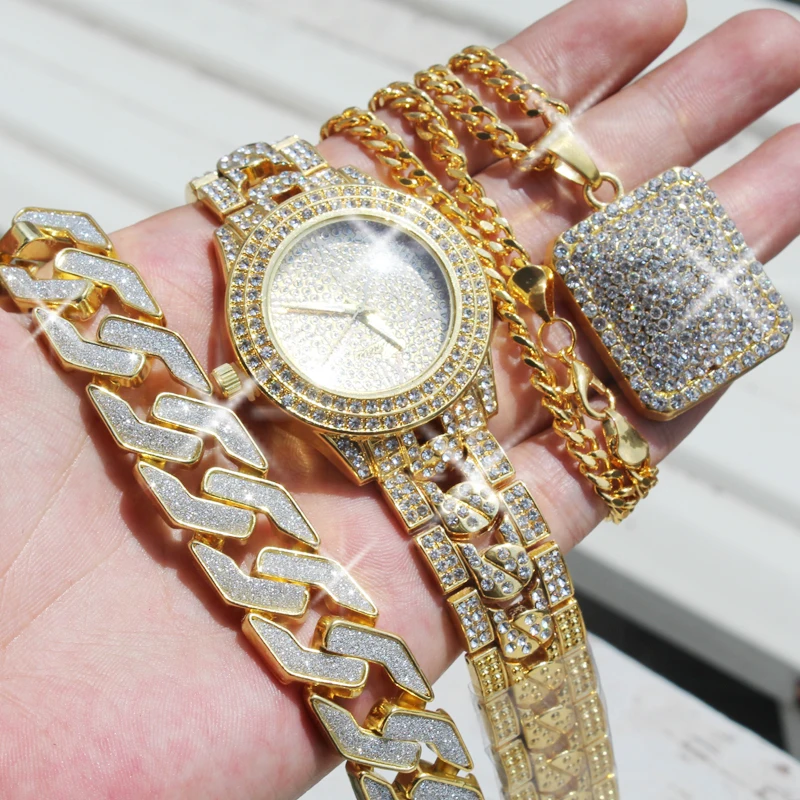 Цепочка и браслет Karopel Ice Out мужской золотой часы с фианитами пробы цепочка для