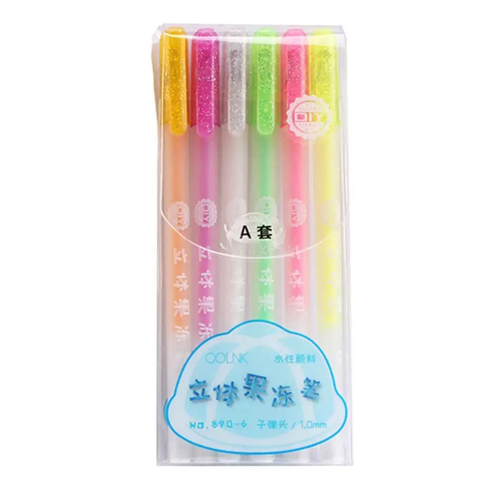 

6Pcs/Set 3D Jelly Pen Set Cute DIY Painting Gel Pen Korean Creative School Neutral Stationery For Girl Pens Colored Supplie X9T0