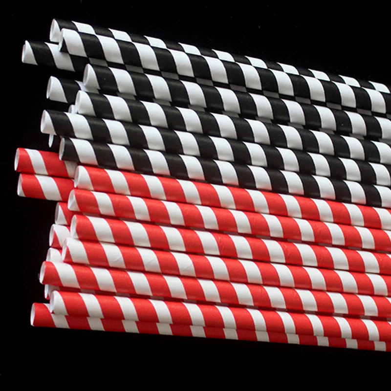 Экстра широкие одноразовые бумажные питьевые соломы черные полоски красные 10 мм