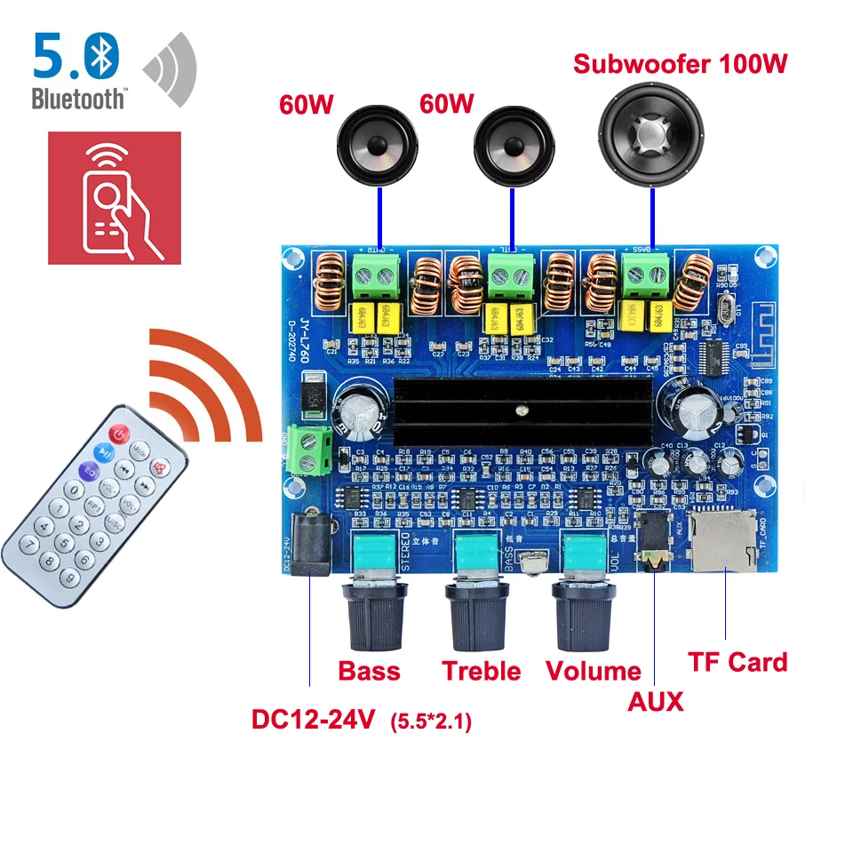 2*60 Вт + 100 Bluetooth 5 0 TPA3116D2 Плата усилителя мощности сабвуфера 2 1 TPA3116 аудио стерео