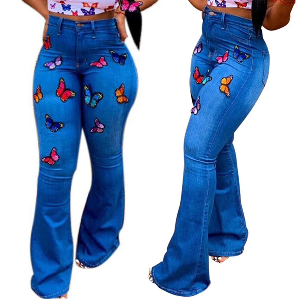 Для женщин Высокая Талия Женский джинсовые расклешенные джинсы брюки с широкими