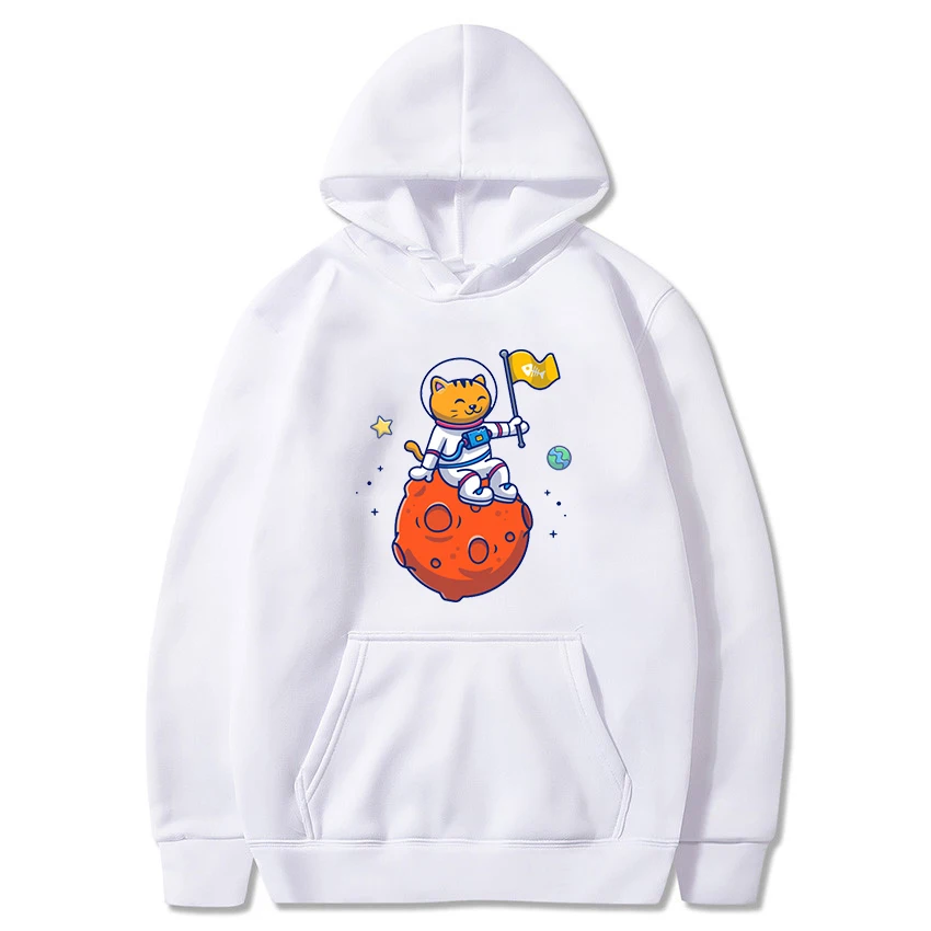 

Astronaut Print Casual Hooded Fashion Women Men Hoodies Funny Harajuku Fleece Hoody 2021 Autumn Winter Casual Streetwear cotton