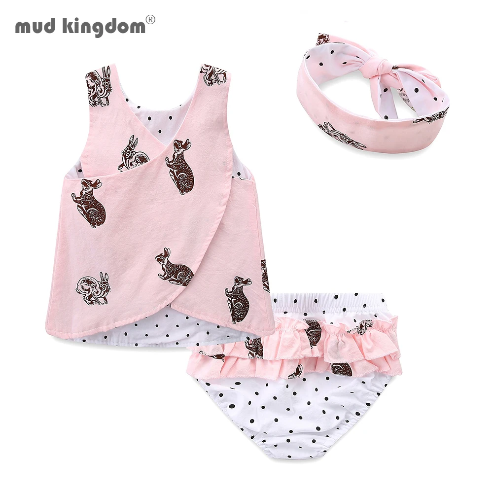 Летняя одежда для маленьких девочек в горошек с принтом кролика|Комплекты одежды