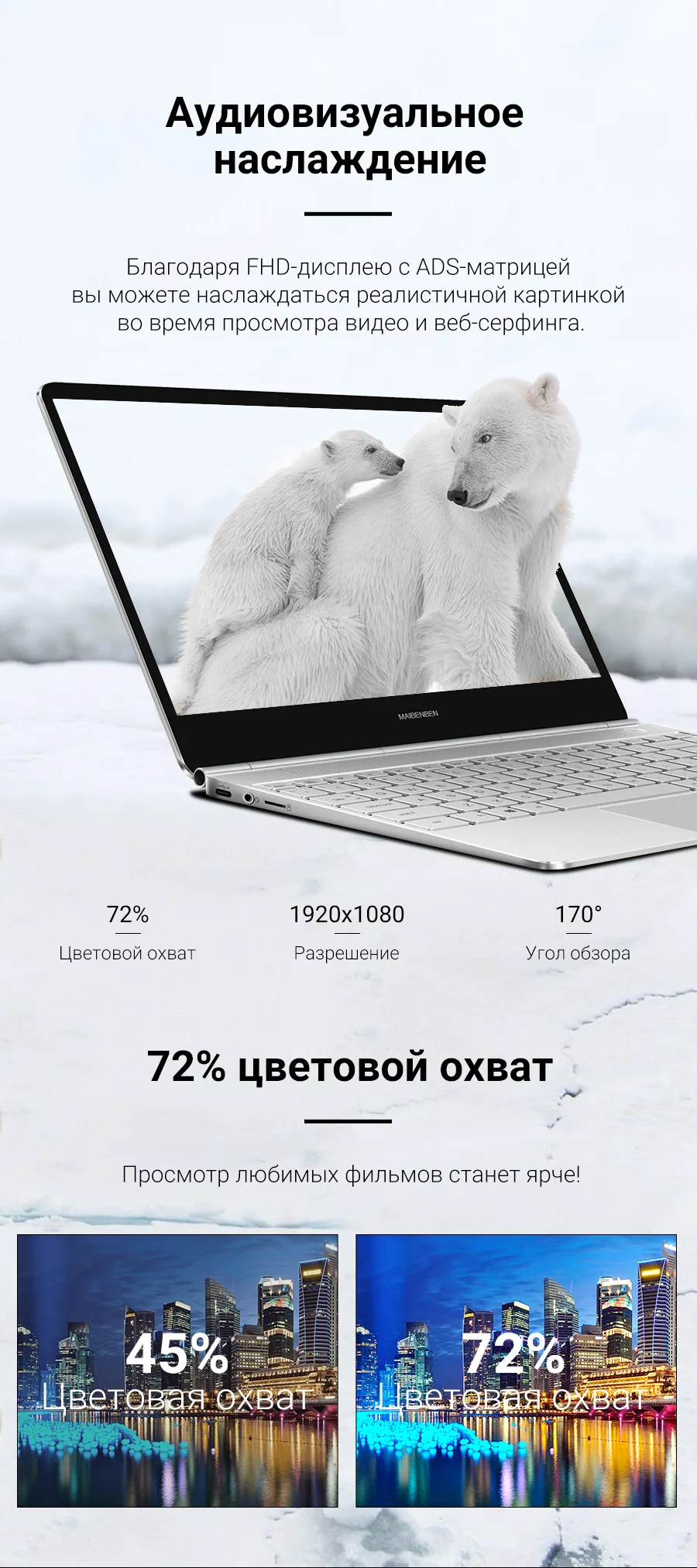 Ультратонкий ноутбук MAIBENBEN JinMai 6 13,3" FHD/ADS/1,3кг/14,5мм/Intel N4000/8ГБ/240ГБ SSD/Intel(R) HD Graphics 600/DOS