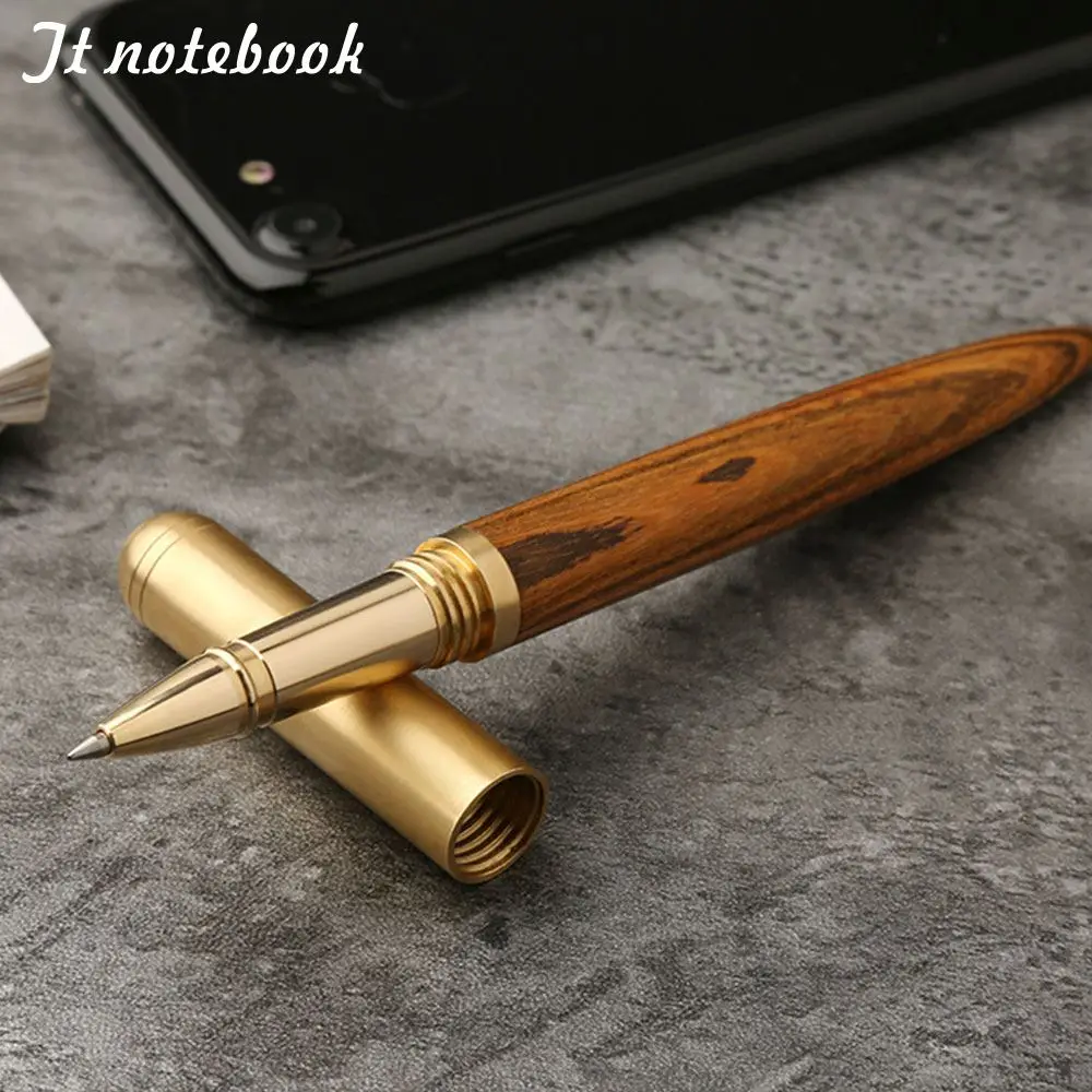 

Metal Gel Pen Creative Solid Wood Brass Signature Pen Office Learning Gift Metal Cap Stationery School Supplies Drop Shipping