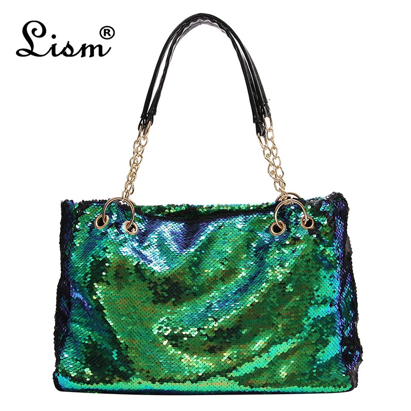 Женская сумка с блестками и цепочкой вместительные сумки-шопперы для женщин