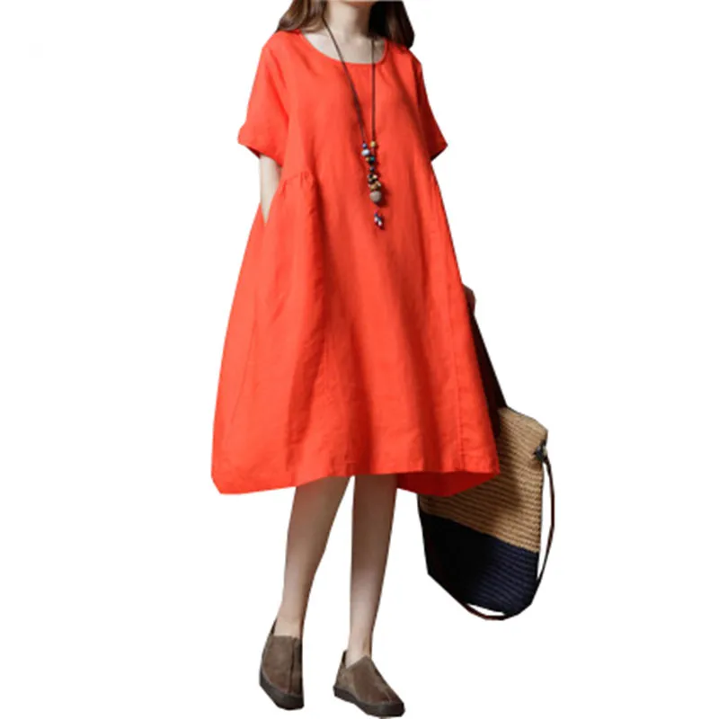 Boho robe femme ete 2020 летнее платье с коротким рукавом женское А-силуэта из хлопка и льна