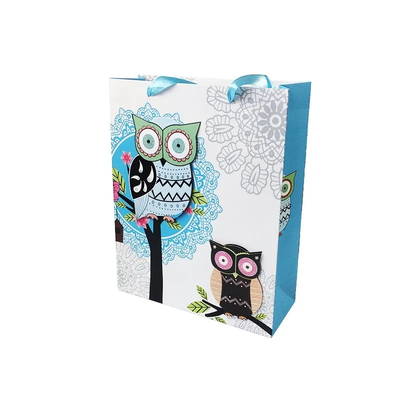 

20pcs/lot Upscale Color 3D style Owl lovely White Kraft paper stationery Gift bag/Packaging bags/Festival gift bag 32*26*10 cm