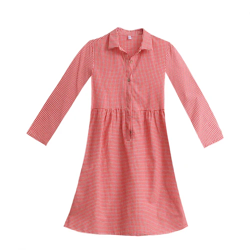 

Women Dress 2020 Spring Korean Casual Plaid Loose Woman Clothes Peter Pan Collar Artistic Cotton And Linen Dresses Elegant