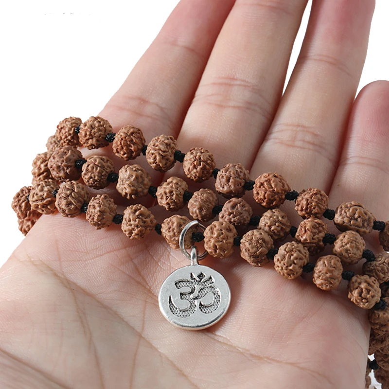 108 натуральная рудракша Mala Beads Yoga медитация кисточка Japamala ожерелье для женщин