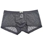 Мужские трусы-боксеры из эластичной сетчатой ткани, черные дышащие трусы, прозрачное кружевное нижнее белье для гомосексуалистов, 2020