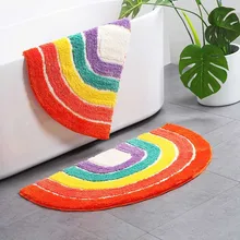 Semicircle Carpet Soft Plush Rug Sofa Floor Rug Non Slip Foot Mat Living Room Decoration Carpet Rainbow Sink Pedestal Rug