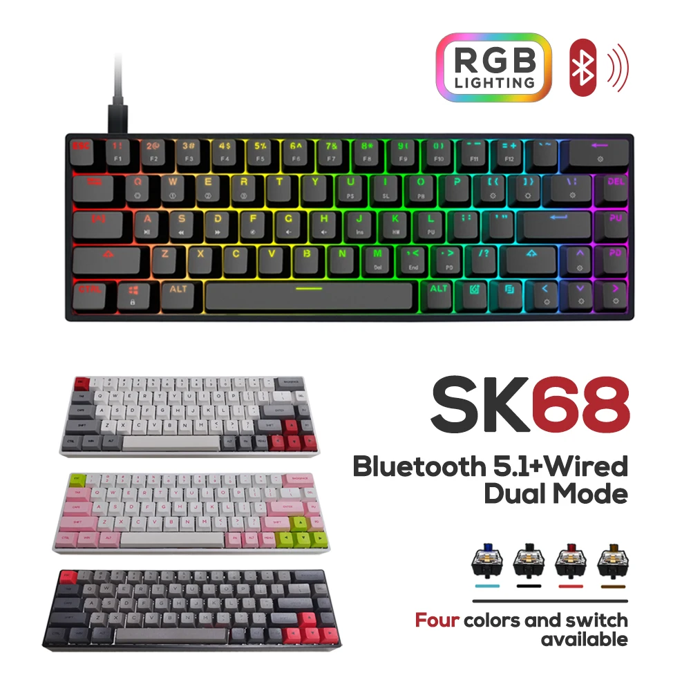 SK68S Mechanical Keyboard Wireless Bluetooth Gateron Optical Switch RGB Backlit Gaming Waterproof Macro Programe Gamer GK61 | Компьютеры и