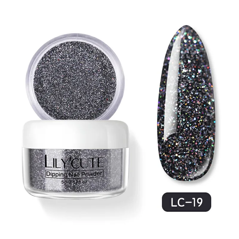 Holographic LC-19 LILYCUTE голографическое погружение ногтей Блеск порошок наборы градиентный французский порошок для ногтей цветной натуральный сухой пигмент для ногтей - Цвет: Holographic LC-19