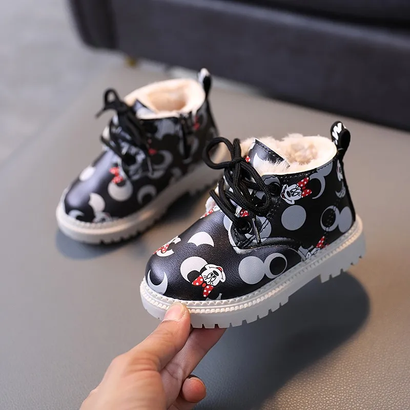 Disney Autumn Winter Mickey mouse Boys Cotton Child sneakers Warm Kids Cartoon Casual Shoes For GirlS Sports | Детская одежда и
