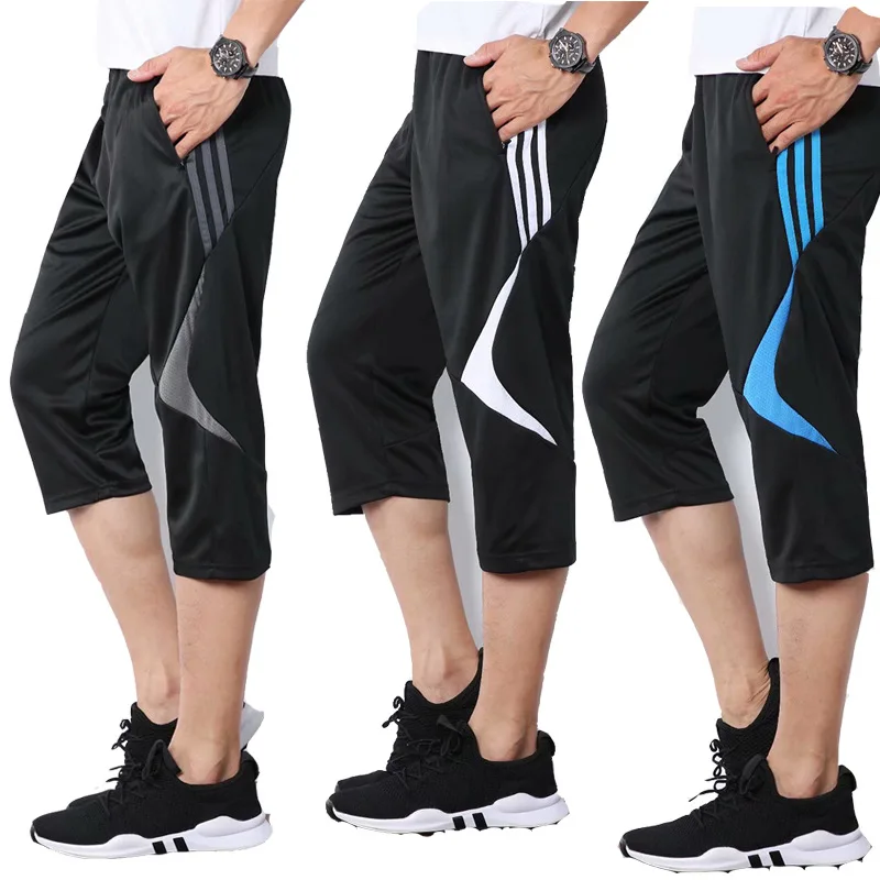 Летние тонкие футбольные тренировочные Леггинсы 7-брюки мужские спортивные