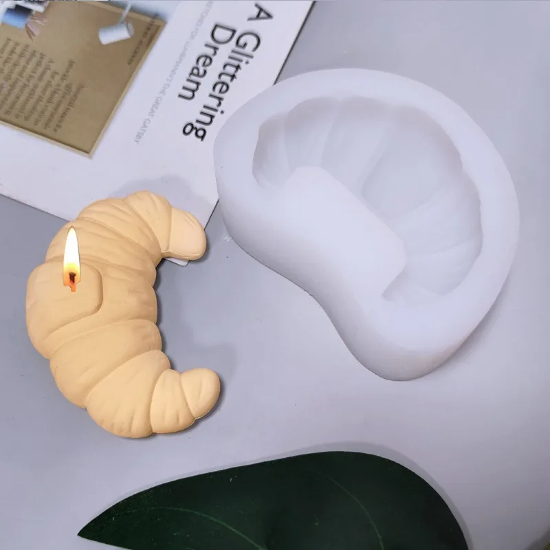 

PGY Croissant Simulation Bread Aroma Candle Silicone Epoxy Mold Diy Chocolate Cake Decoration Baking Mold