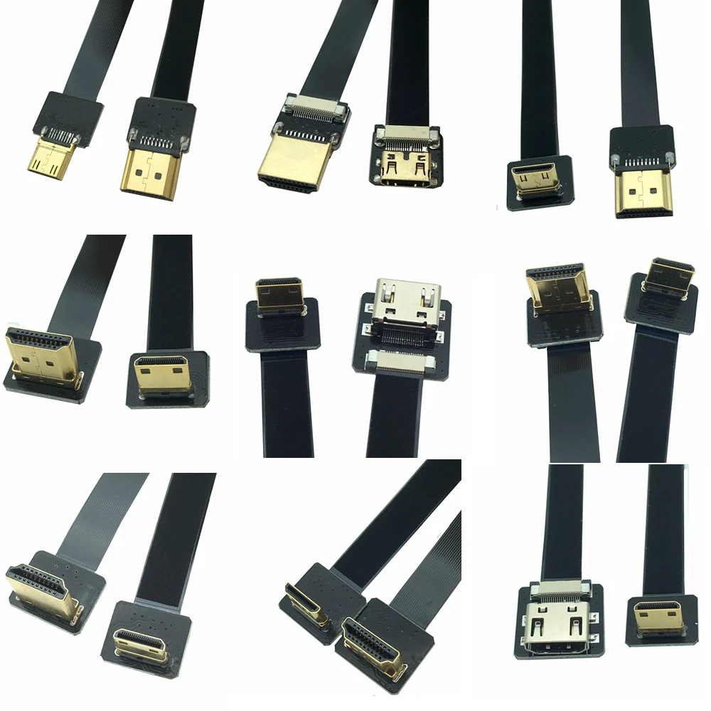 

(A-C) FPV HDMI to Mini HDMI-compatible Adapter 90 Degree Angle FPC Ribbon Flat HDMI Cable Pitch 20pin for Aerial Photography