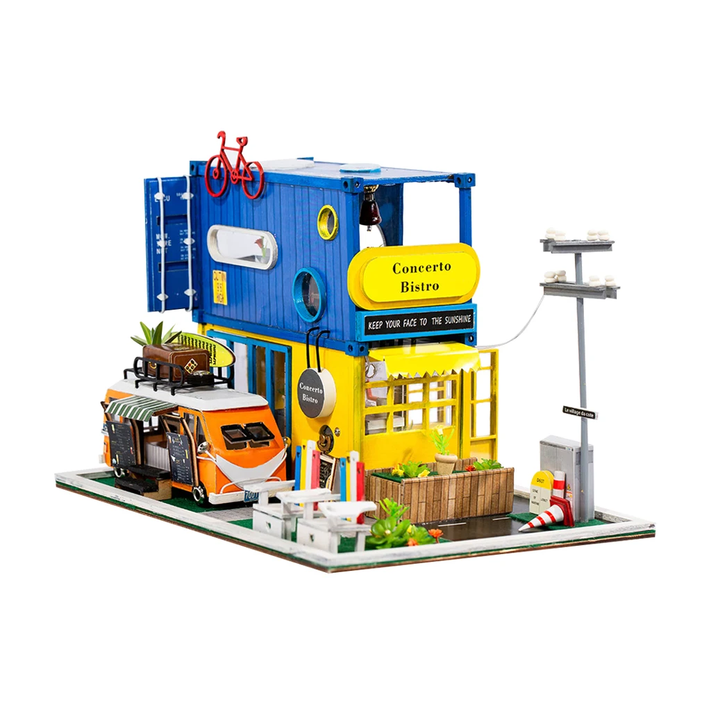 

DIY Wooden Summer Dollhouse Kits with Catering Truck Christmas Birthday Gift