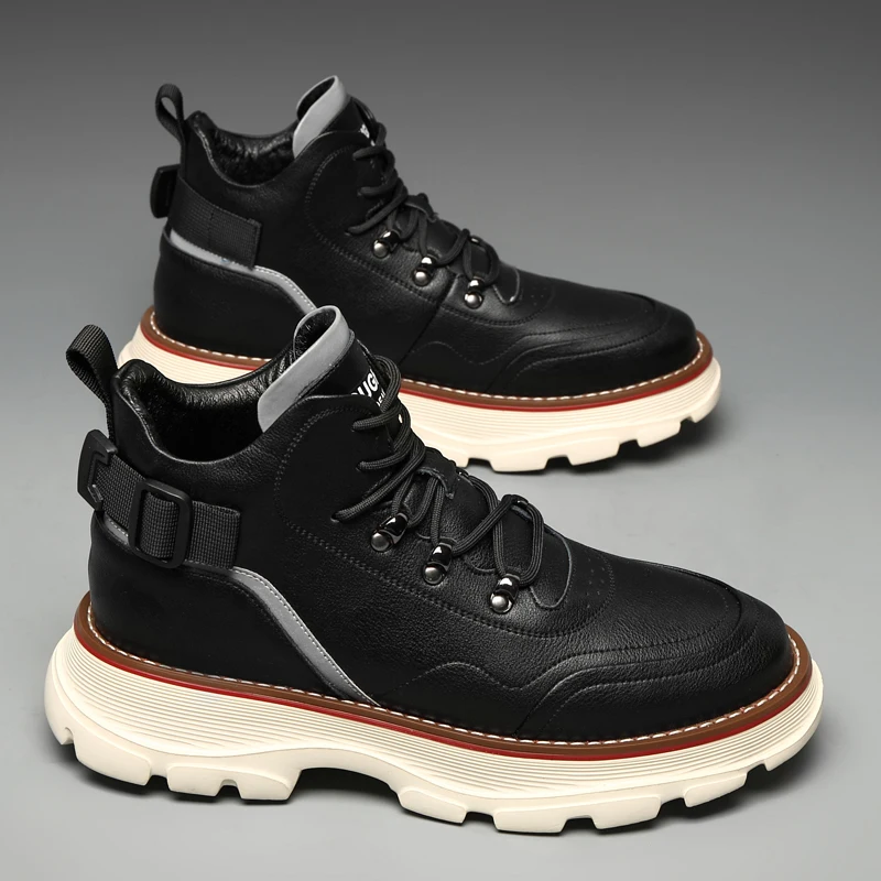 

Luxury Men's Short Boots Leisure High Top Men's Shoes Winter Warm Leather Ankle Boots Men Tenis Masculino Men Walking Shoes