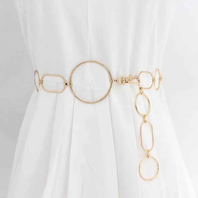 

Ремень с высокой талией для женщин, модный пояс золотистого и серебристого цвета, универсальный Пояс для платьев, Ювелирное Украшение для в...