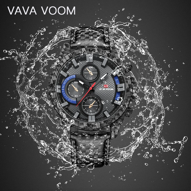 Мужские кварцевые наручные часы VAVA VOOM с кожаным и нейлоновым ремешком | Наручные