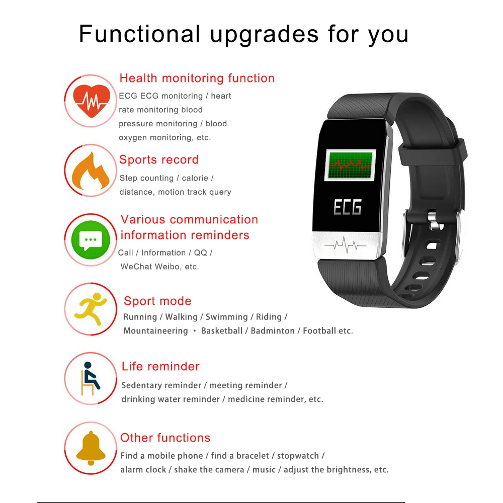 

Temperature Measurement Bracelet Intelligent Waterproof Blood Oxygen Monitoring ECG Heart Rate Sports Body Temperature Test