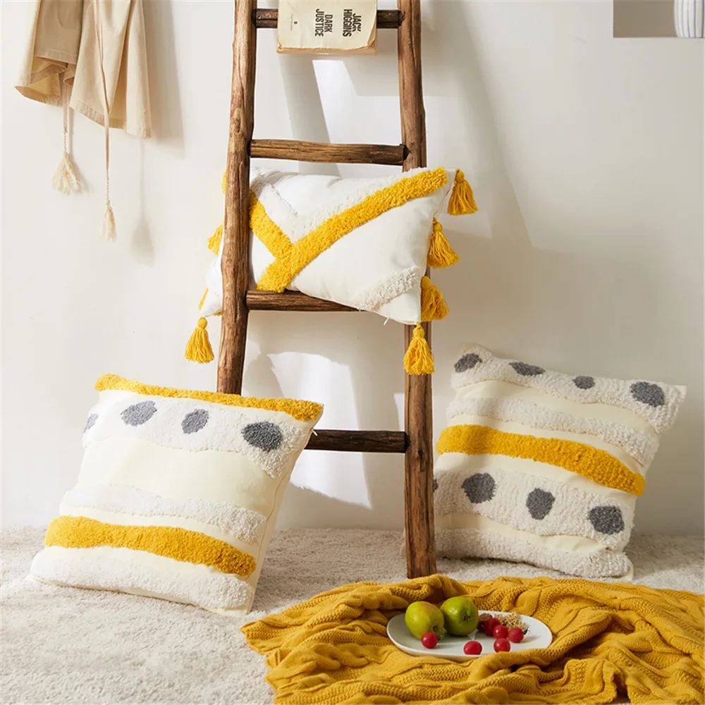 ADOREHOUSE желтая наволочка марокканская с кисточками квадратная 45x4 5 см/30x50 см
