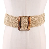 for women wax rope braiding women belt round square buckle skirt belt vintage knitted waist belt hand woven elastic belt