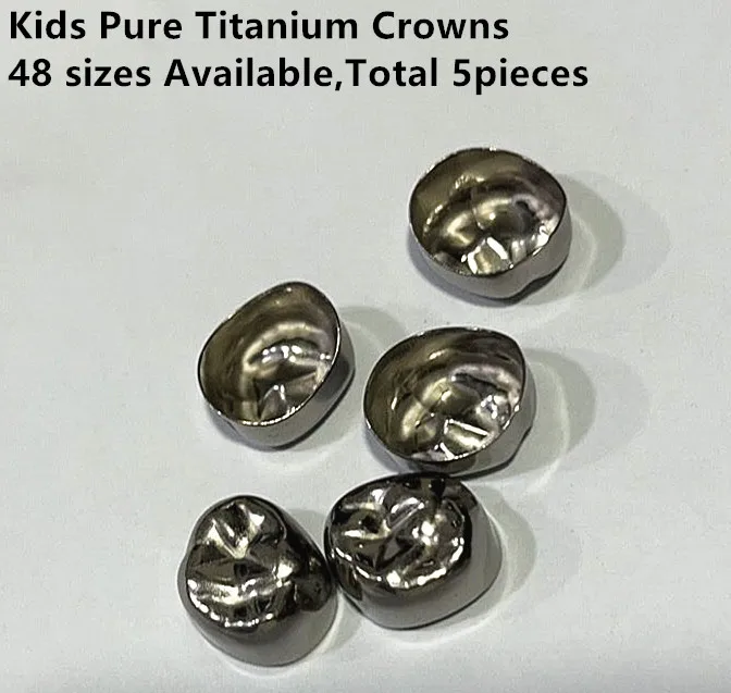 

1Box Dental Child Primary Molar Crown Pure titanium Pediatric 24 Sizes Lower Right/Lower Left D2-D7/E2-E7 5Pcs Dentist