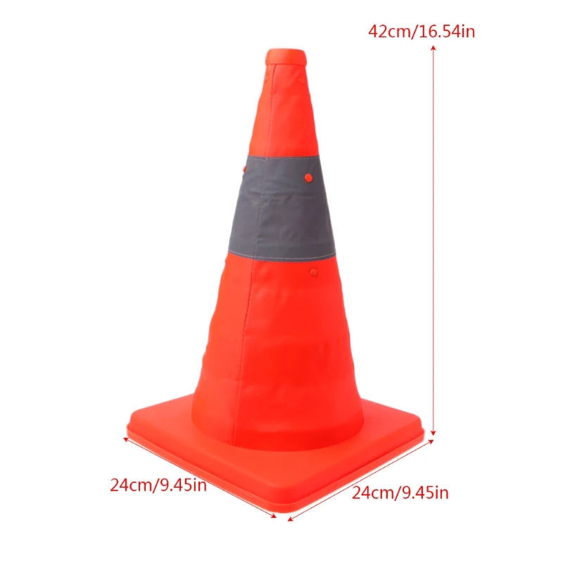 

42cm Folding Road Safety Warning Sign Traffic Cone Orange Reflective Tape