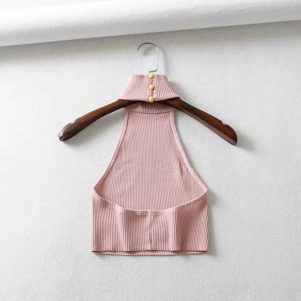 

European and American ins style women's clothing 2021 new small high neck pit strip slimming high waist short sleeveless top