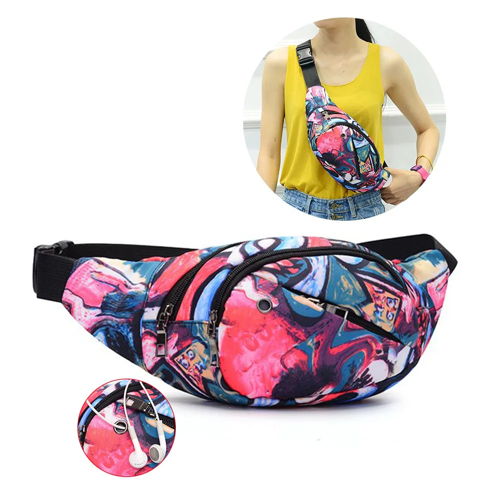 

Waist Bag Colorful Printed Chest Packs Pouch Zipper Adjustable Belt Bag Small Purse HB88