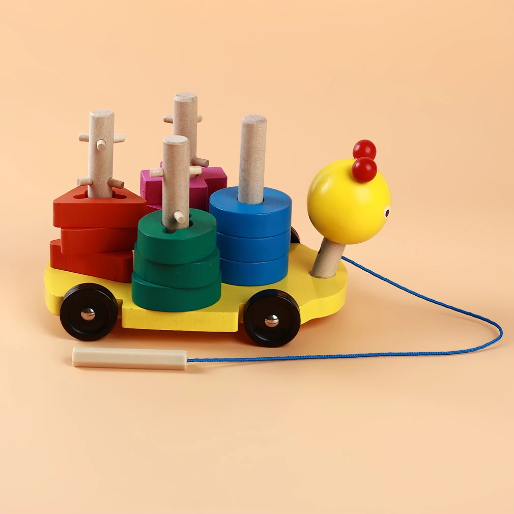 

Wooden Dragging Blocks Toys Baby Duck Vehicle Blocks Set Of Column Blocks Monterssori Educational For Children